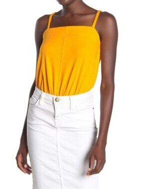 Free People ✦ Marissa Ribbed Bodysuit ✦ Yellow Square Neck Adjustable Straps S
